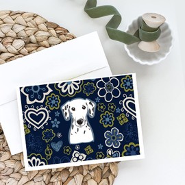 Caroline's Treasures Blue Flowers Dalmatian Greeting Cards and Envelopes Pack of 8