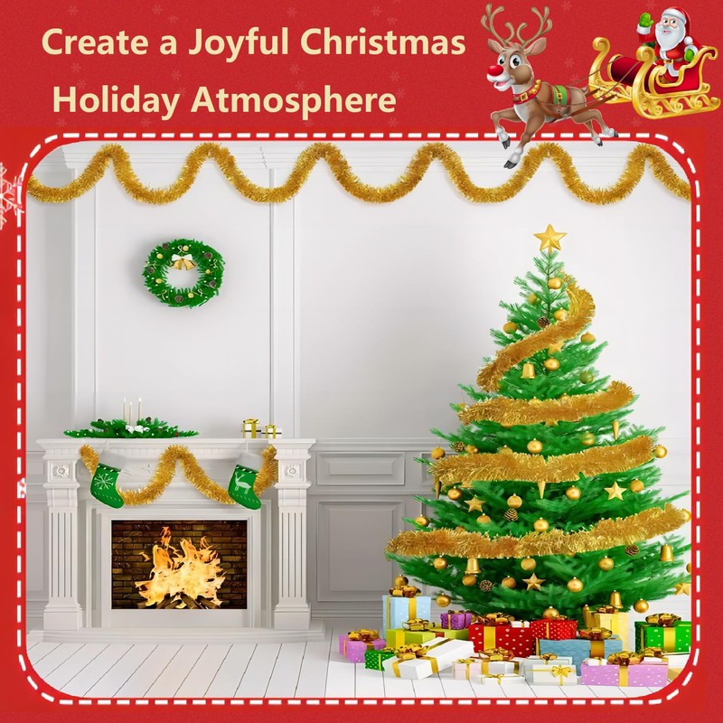 TAZZOR 12 m Tinsel Christmas Tree Gold Christmas Tree Garland