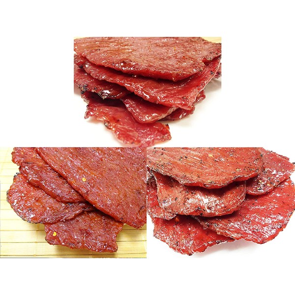 Variety Pack #5 Beef Jerky (12 Ounce weight) - Original Flavor beef (4 oz), Spicy Beef (4 oz), Black Pepper Beef (4 oz)