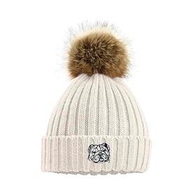 The House Of Dog: English Bulldog Owner Hat Gift. Faux Fur Pom Pom Chunky Knit Super Soft Unisex Embroidered Beanie Oatmeal