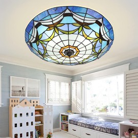 Tiffany Style Ceiling Light, Elegant Stained Glass Flush Mount Ceiling Light for Bedroom, Living Room (19.6", 4 Lights)