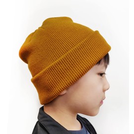 axy Children's Winter Beanie Knitted Hat with Wide Brim for Boys and Girls from 1-6 Years, Children's Hat Boys Toddler, orange-brown