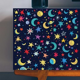 PLIGREAT 3 Sheets Cartoon Star Moon Rub on Transfer Stickers for Crafts Cute Deep Blue Waterproof UV DTF Rub on Decals for Furniture Cabinet Dressers Ceramic Scrapbooking Decorative Transfer Paper