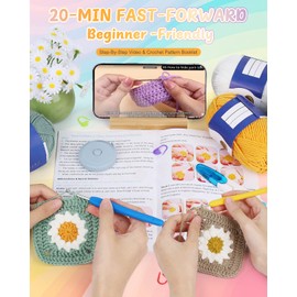 Coopay Crochet Kit for Beginners, Crochet Starter Kit for Blanket, Granny Squares Video Instructions, Easy to Learn Knitting for Beginner