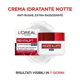 L'Oréal Paris Crema Viso Notte Revitalift, Per Tutti i Tipi di Pelle, Azione Rassodante, Pelle Rimpolpata e Idratata, Arricchita con Elasti-Peptidi e Pro-Retinolo, 50 ml