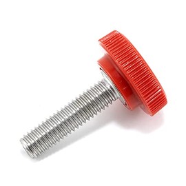 #10-32 x 3/4" Thumb Screw Stainless Steel - Red Knurled Round Plastic Knob - Fine Thread Thumbscrew - Length: 0.750" - Proudly Built in USA - Package of (4)