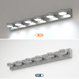Modern Chrome LED Bathroom Vanity Light Fixtures, 6-Light Dimmable Wall Sconce, Minimalist Mirror Front Lighting, WaterproofLamp Power(W): 30