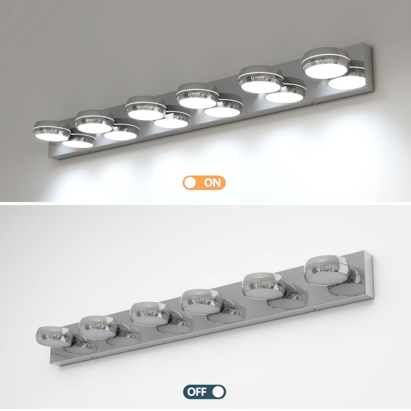 Modern Chrome LED Bathroom Vanity Light Fixtures, 6-Light Dimmable Wall