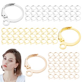 90Pcs Earring Hooks for Jewellery Making Round Earring Hooks Gold Sliver Earring Hoops for Jewellery Making Earring Accessories for DIY Jewelry Making Dangle French Earring Findings