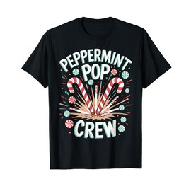 Peppermint Pop Crew Festive Candy Cane Christmas Matching T-Shirt