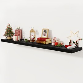 Fun Memories 72 Inch Floating Shelf, 12 Inch Deep Wall Shelf for Fireplace Mantel, Deep Storage Shelves for Home & Office, Wall Shelves with Invisible Bracket, Black, Set of 1