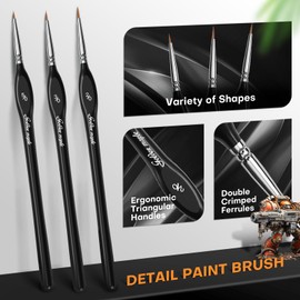 Miniature Brush, 6-Piece Fine Detail Paint Brushes Set 2/0 3/0 5/0, Mini Small Painting Brushes for Crafts, Acrylic, Watercolour, Oil, Model, Face, 40k & Painting by Numbers, Citadel, Figurine, Black