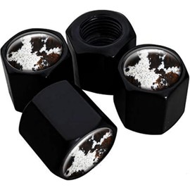 Metal Tire Valve Stem Caps 4 Pack,Car Wheel Stem Caps, Aluminum Universal Air Valve Covers for Cars, Trucks, SUVs, Bikes, Motorcycles, Bicycles(Cowhide White Brown Cow Skin)