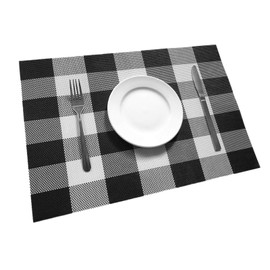 Ukeler Placemats Set of 6- Buffalo Check Placemats Crossweave Plaid Woven Placemats Washable Kitchen Table Mats, Black and White