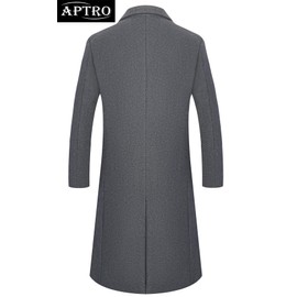 APTRO Men's Wool Trench Coat Full Length Fleece Lining Top Coat 1817 Grey S