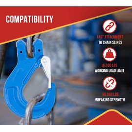 Mytee Products G100 1/2" Clevis Sling Hook with Latch - 15,000 LBS WLL - Sky Blue Heavy Duty Grade 100 Lifting Sling Hooks for Recovery, Lifting & Rigging