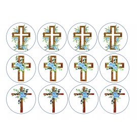 Handmade set of 12 first communion cross edible paper, cupcake cookie toppers CHOOSE SIZE - 2"