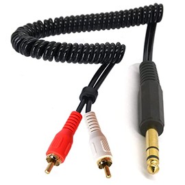 HUHANGGod 80cm 6.35mm to 2RCA Gold Plated 6.35mm Jack to RCA Adapter Spring 6.35mm TRS Stereo Jack to Dual RCA Female Y Splitter Cable