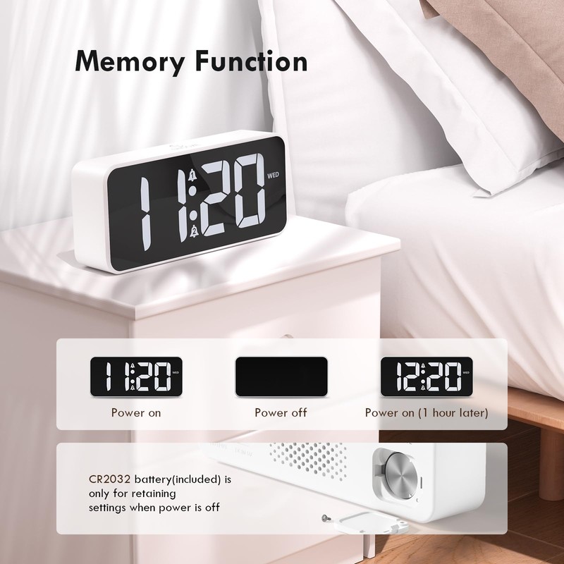 CHEREEKI Alarm Clock Bedside Mains Powered, Digital Clock with Large