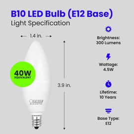 Feit Electric CTF40/10KLED/3 Non-Dimmable Led Bulb, 40 W, 120 Vac, 300 Lumens, 3000 K, CRI >80, 4 in L, 3.9" H x 1.4" D, Warm White, 3 Piece