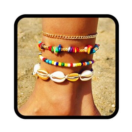 Handcess Boho Shell Anklets Colorful Beaded Ankle Bracelet Beach Anklet Foot Chain for Women
