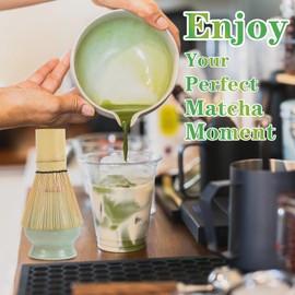 Matcha Whisk Set, Ceramic Matcha Bowl with Spout, Matcha Whisk, Chasen Holder, Powder Sifter, Bamboo Scoop, Complete Tea Making Kit for Matcha Lovers, Unique Gifts for Women Men Christmas