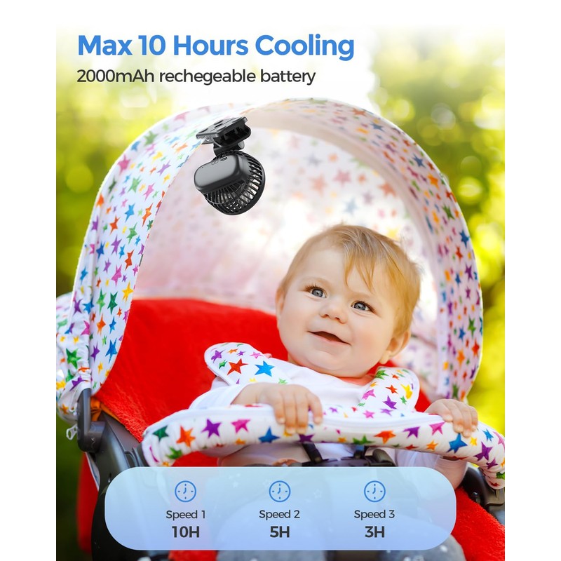 AMACOOL Mini Baby Fan with Clip for Carrier/Baby Car Seat/Bassinet,