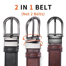 MACBORO Mens Dress Casual 2-in-1 Black Brown Leather Reversible Belt 35mm