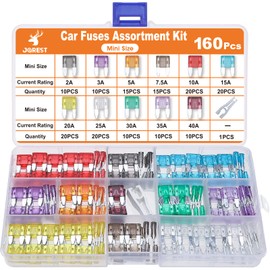 Jorest JOREST 160Pcs Mini Fuses Kit,Car Fuses Assortment Kit,Automotive Blade Fuse for Car/RV/Truck/Motorcycle(2Amp 3A 5A 7.5A 10A 15A 20A 25A 30A 35A 40A) + Auto Fuse Puller
