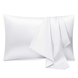 Enetix Silk Satin Pillowcase for Hair and Skin, 2-Pack with Gift Package, Acne Free Hidden Zipper Pillow Cover (Standard (50 x 75cm), White)