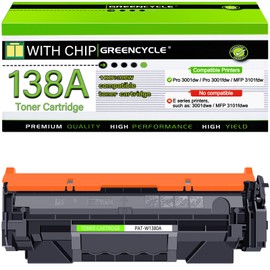 greencycle 138A W1380A [with Chip] Compatible Black Toner Cartridge Replacement for HP 138A W1380A Work with Laser Jet Pro 3001dw 3001fdw MFP 3101fdw Series Printer Ink ( 1-Pack )