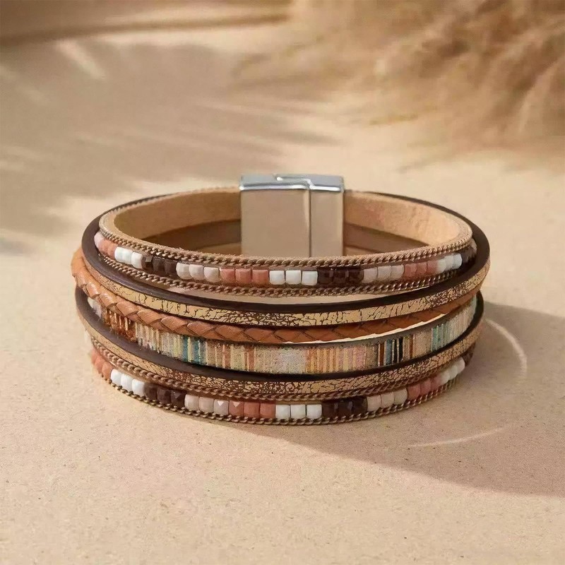 JAVMOO Leather Wrap Bracelets for Women Boho Multi-Layer Cuff Bangle