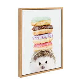 DesignOvation Sylvie Hedgehog Donuts Framed Canvas by Amy Peterson, 18x24, Natural