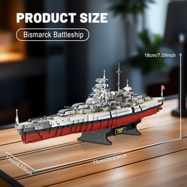 Brihappen Bismarck Battleship Building Kits for Adult Men Boys (2081Pieces) - Large Military World-Class Bismarck Battleship Model for Home Office Collection, Birthday Gifts for Building Blocks Lover