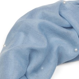styleBREAKER plain-coloured light loop scarf snood studded with pearls, scarf, shawl, ladies 01016168, color:Blue