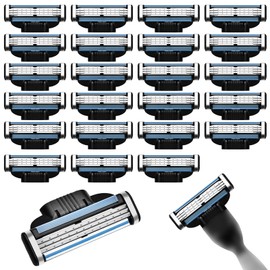 Razor Blades for Men - 24Pcs Precision Manual Razor for Mach 3 Razors Blades Elastic Sensor Replacement Blades 3-Layer Refills Dual-Layer Lubricating Strip