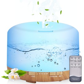Essential Oil Diffuser 500ml-Humidifier,Aroma Diffuser for Home with 7 Colors Light,Remote Control Air Diffuser for Large Room,Bedroom,Office(Light Wood)