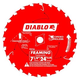 Diablo Framing Saw Blade for Wood - 7-1/4" Diameter, 24 ATB Teeth, 5/8" Arbor, .059" Kerf, 15° Hook Angle, .040" Plate, 8000 Max RPM, 3-Pack - D0724X3