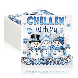 Engrowtic 100 Pieces Christmas Winter Paper Napkins Snowman Disposable Napkins Chillin with My Snowmies 2 Ply Guest Paper Towel for Xmas Winter Holiday Bathroom Kitchen Decor