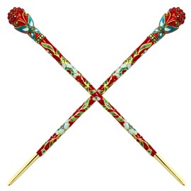 Fashion & Lifestyle 2 Count Hair Decor Chinese Traditional Style Hair Sticks Shawl Pins Picks Pics Forks for Women Girls Hair Updo Making Accessory 6" with Butterfly, Red
