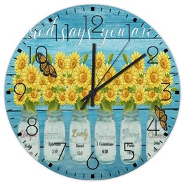 Wooden Wall Clock Round Non-Ticking God Says You are Unique Special Lovely Precious Strong Chosen Wall Clocks Scripture Floral Print Christian Gifts Home Decor for Entryway Bathroom Cabin 10"