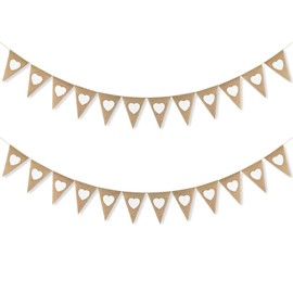 Capaneus Bunting Wedding, Vintage Heart Garland, Wedding, Pack of 2, Bunting Garland Banner Jute with Heart Motif for Wedding Bridal Night Birthday Garden Party Decoration