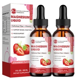 M inch Magnesium Glycinate Liquid, High Absorption Magnesium Liquid Drops with Cellulose Fiber, Bromelain, Vitamin B6, C, D, Zinc, Magnesium Supplement for Kids and Adults, Strawberry Flavor, 2 Pack