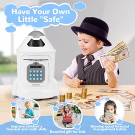 GLUTIA Piggy Bank for Kids,Electronic ATM Piggy Bank with Password & Face ID Simulation for Boys Girls-Blue