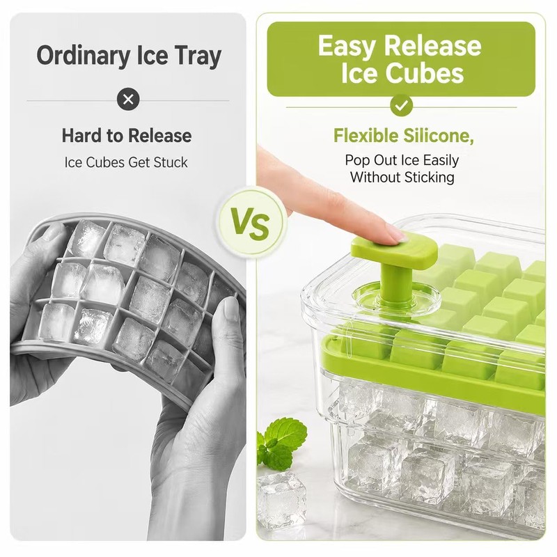 Ice Cube Trays with Storage Bin, 84 Cubes Ice Maker