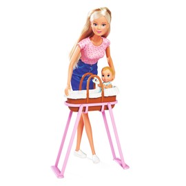 Simba 105733706 Steffi Love Time Toy Doll Takes Care of the Little Baby, Includes 2-in-1 Cradle, Bathtub, Potty and Over 15 Accessories, from 3 Years