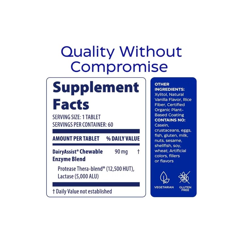 Enzymedica Dairyassist Enzimas Lactosa 60 Tabletas Vainilla