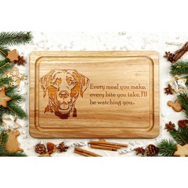 Hardwood Chopping Board with Labrador Dog Design - 30x20 cm Kitchen Cutting Board with Juice Groove - Gift Idea for Him or Her, Christmas & Birthdays - Made in The UK