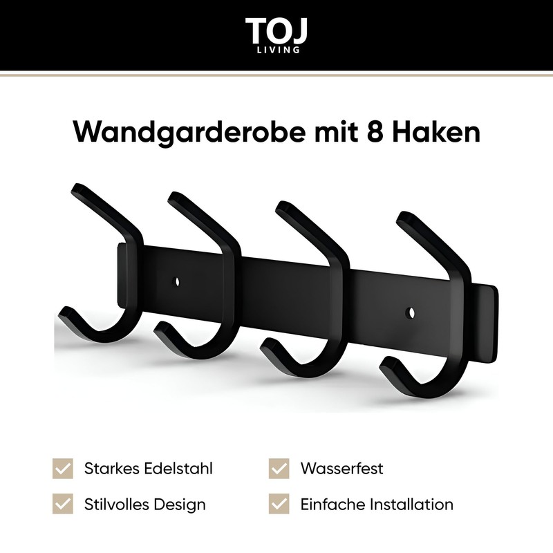 TOJ Living Wall Coat Rack, 30 cm, 8 Hooks, Coat