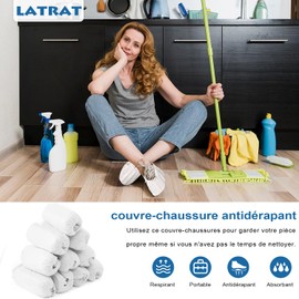 LATRAT Pack of 100 Disposable Overshoes Waterproof Disposable Nonwoven Shoes for Cleaning Carpet Floor Protection - White